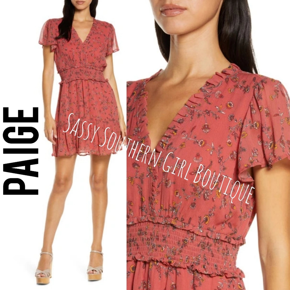 🆕⭐ PAIGE %100 Silk papaya floral mini dress
